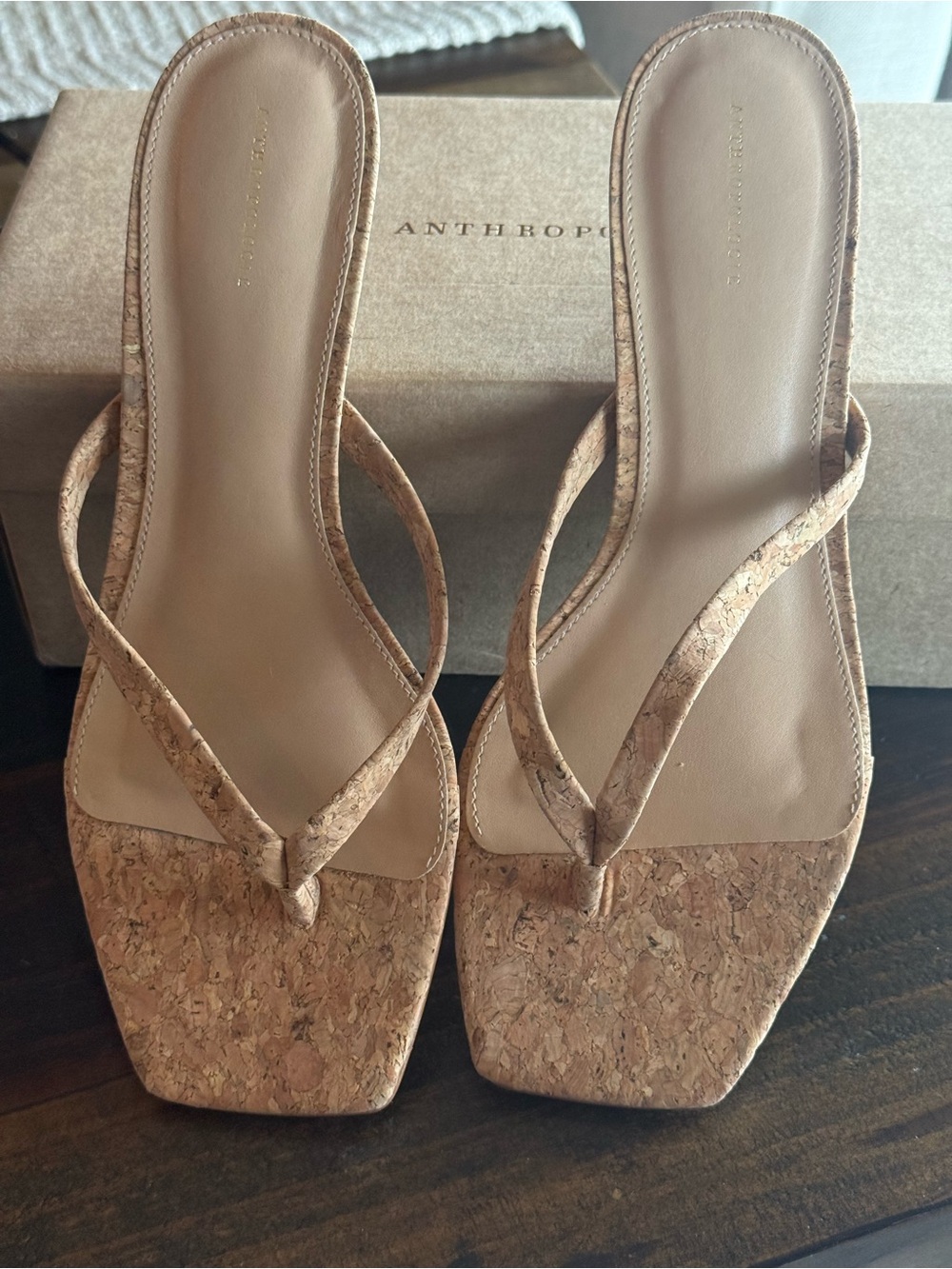 Anthropologie Cork Square-Toe Flip Sandals in Natural Cork